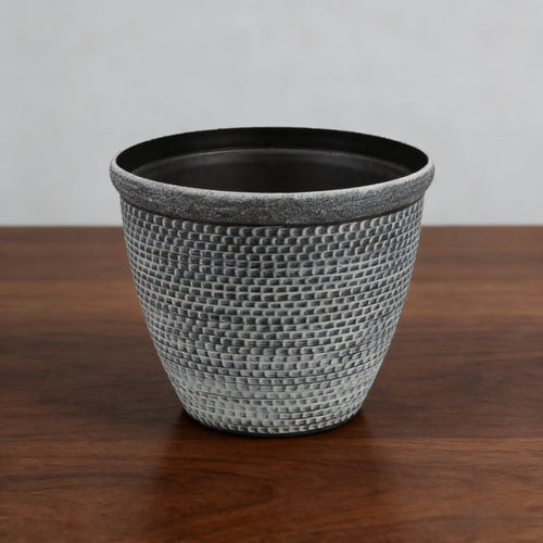 Minimalist Silver Grid-Pattern PP Floor Planter (25cm Diameter)