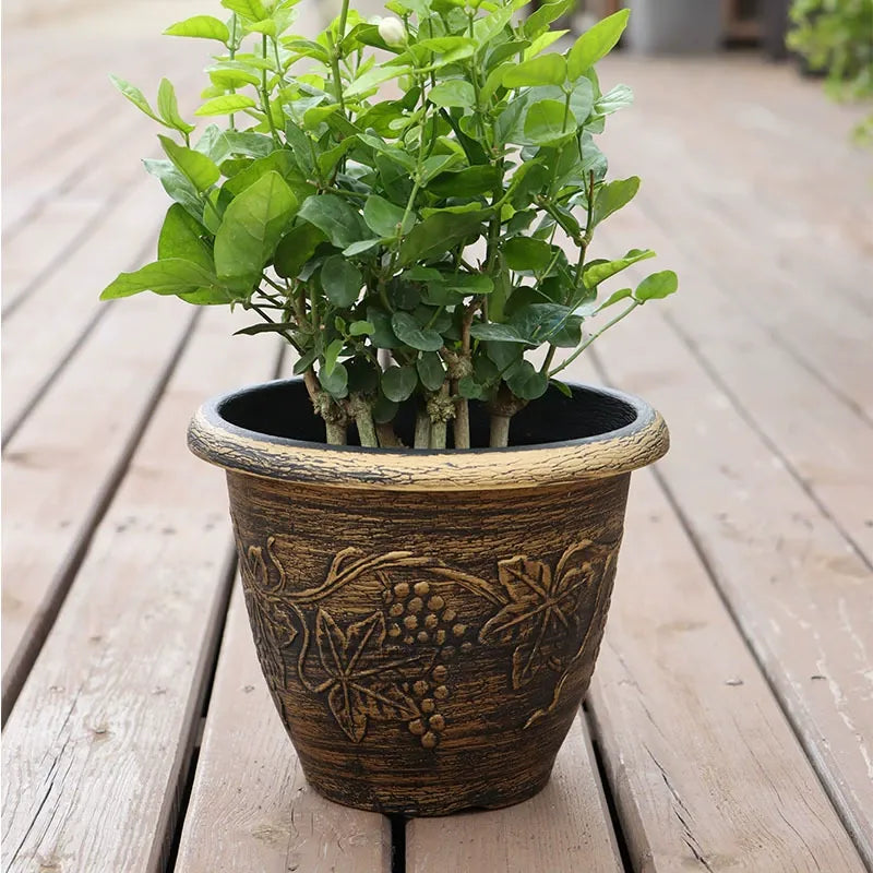 Vintage European Style PP Planter with Grape Leaf Embossment