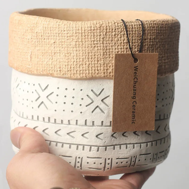 Nordic Ethnic Pattern Ceramic Planter (17cm)