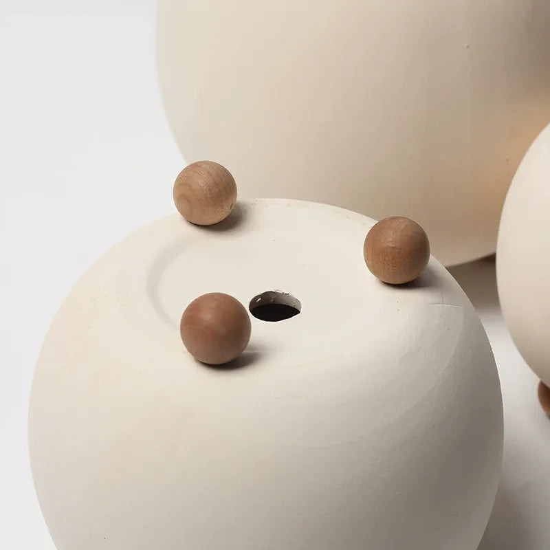 Nordic Round Ceramic Planter with Wooden Feet (18cm)