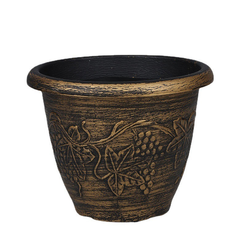 Vintage European Style PP Planter with Grape Leaf Embossment